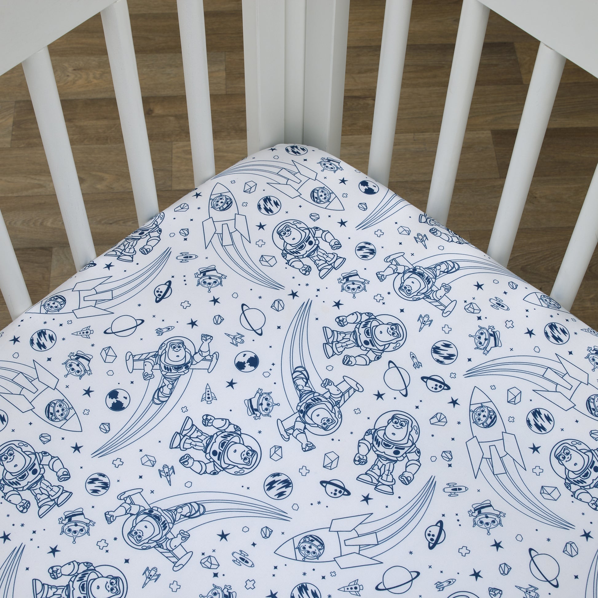 NoJo Disney Toy Story Outta This World Blue and White Nursery Fitted Crib Sheet