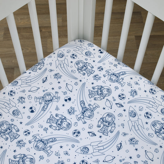 NoJo Disney Toy Story Outta This World Blue and White Nursery Fitted Crib Sheet