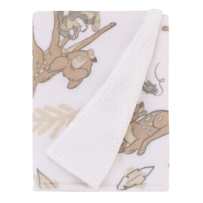 Disney B is for Bambi Tan, Gray, and White Super Soft Plush Sherpa Baby Blanket