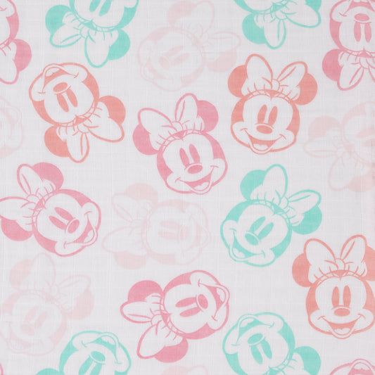 Disney Minnie Mouse Pink, Aqua, and White 3 Piece Muslin Swaddle Baby Blanket Set