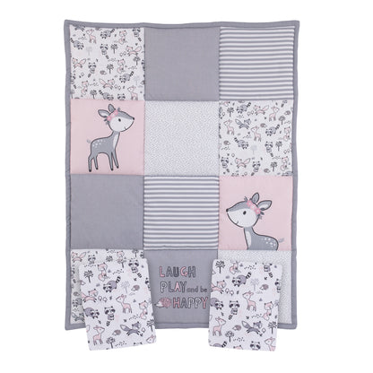 Little Love by NoJo Sweet Deer - Grey, Pink, White 3 Piece Nursery Mini Crib Bedding Set with Comforter, 2 Fitted Mini Crib Sheets