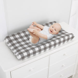 NoJo Grey and White Buffalo Check Changing Pad Cover