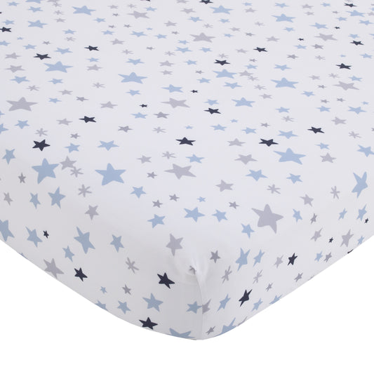 Little Love by NoJo Shine On My Love - Boy Stars Navy, Light Blue and White Fitted Crib Sheet