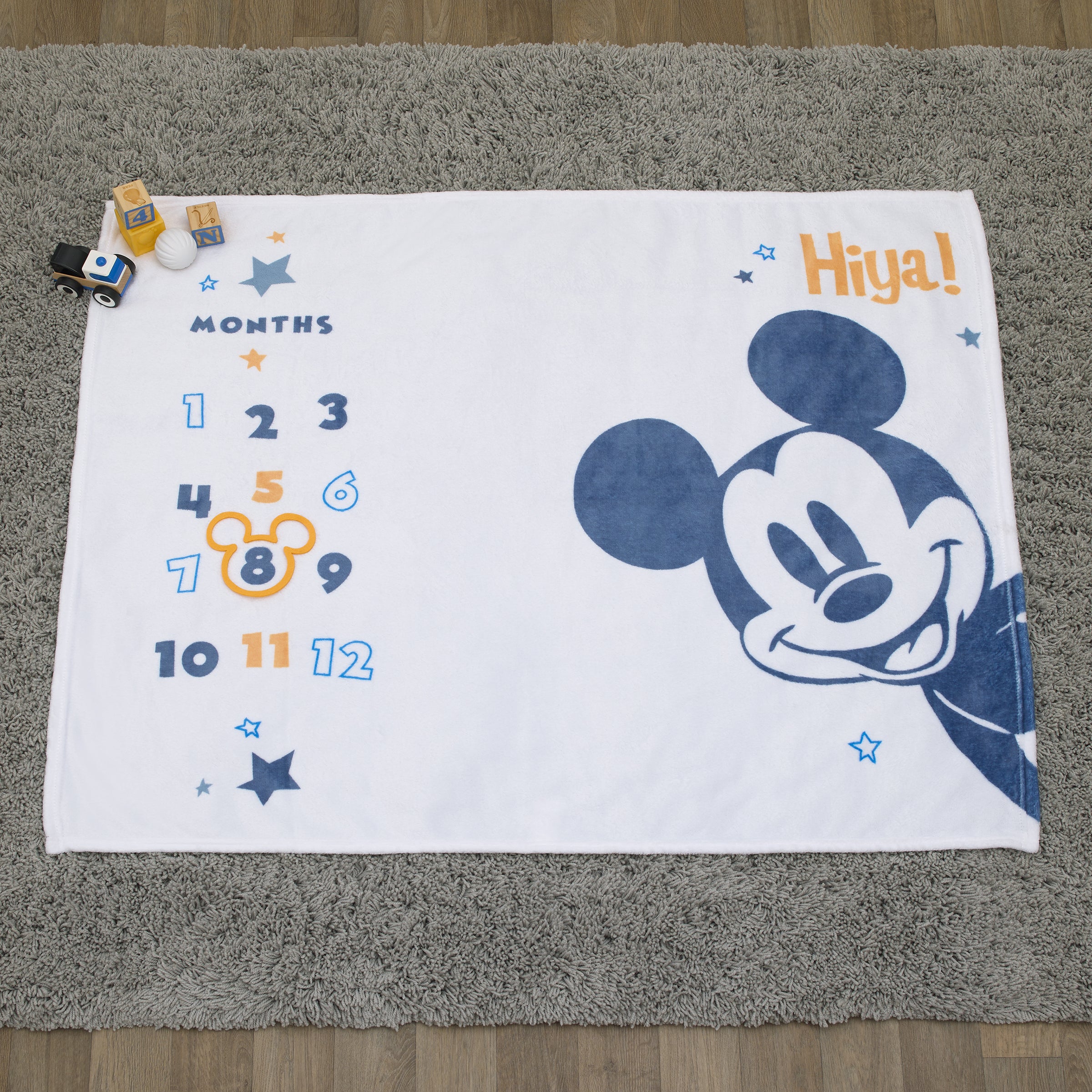 Disney Mickey Mouse White Blue and Orange Super Soft Milestone Baby Blanket NoJo Baby