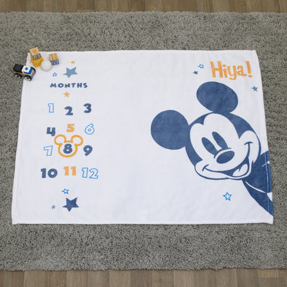 Disney Mickey Mouse White, Blue, and Orange Super Soft Milestone Baby Blanket