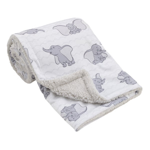Dumbo White and Grey Super Soft Baby Blanket with Sherpa Back