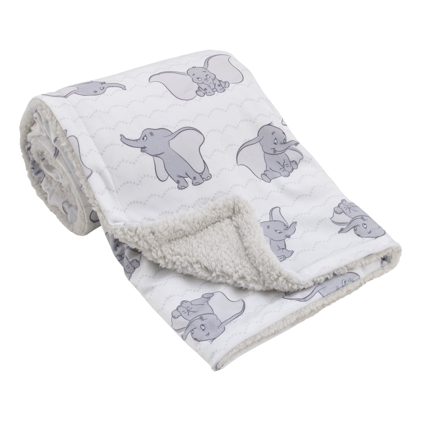 Disney Dumbo White and Grey Super Soft Baby Blanket with Sherpa Back