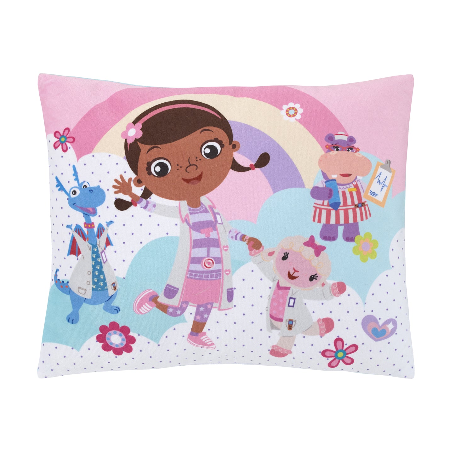 Disney Doc McStuffins Cuddle Team Purple, Pink and Aqua Rainbows and Clouds Super Soft Toddler Pillow