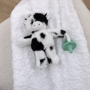 Cow Shaped Black and White Plush Pacifier Buddy