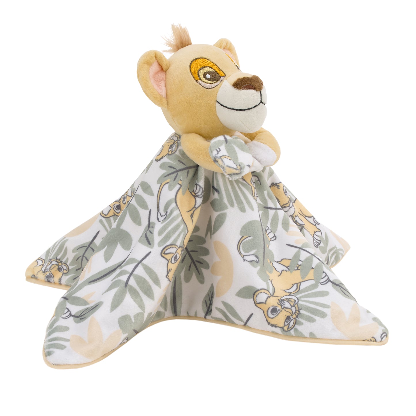 Disney Lion King Simba Yellow, Green, and White Jungle Leaves Lovey Security Blanket