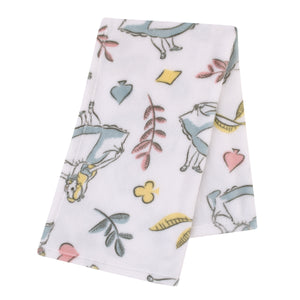 Disney Alice in Wonderland Light Blue, Pink, Yellow, and White Super Soft Plush Baby Blanket