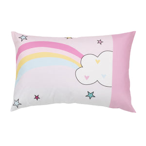 Everything Kids Caticorn Girl Power Pink and White with Pastel Rainbows and White Clouds Girls Can Do Anything Unicorn Stars 4 Piece Toddler Bed Set - Comforter, Fitted Bottom Sheet, Flat Top Sheet, and Reversible Pillowcase