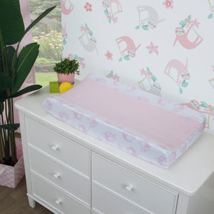 Little Love by NoJo Tropical Garden Pink and White Sloth Super Soft Changing Pad Cover