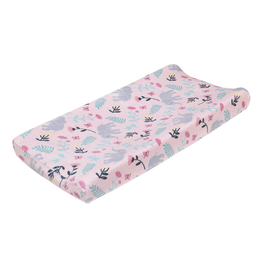 Floral Elephant Pink Super Soft Changing Pad Cover