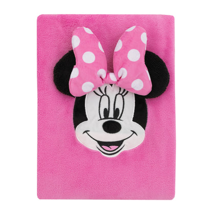 Disney Let's Party Pink, Black and White Minnie Mouse Character Shaped Toddler Blanket