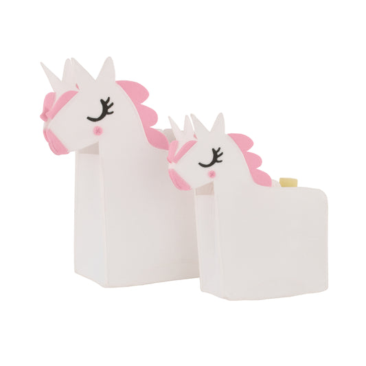 White Felt Unicorn Shaped 2 Piece Nursery Storage Caddy Set