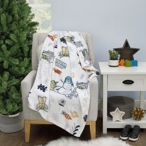 Mandalorian White and Blue Galaxy's Greetings The Child Christmas Holiday Toddler Blanket