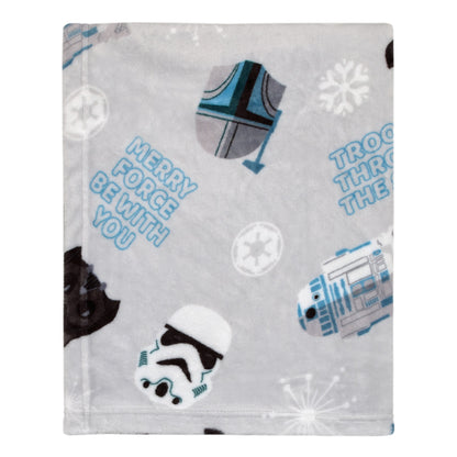 Star Wars Legacy Grey and Blue Merry Force Be With You Christmas Holiday Seasonal Toddler Blanket