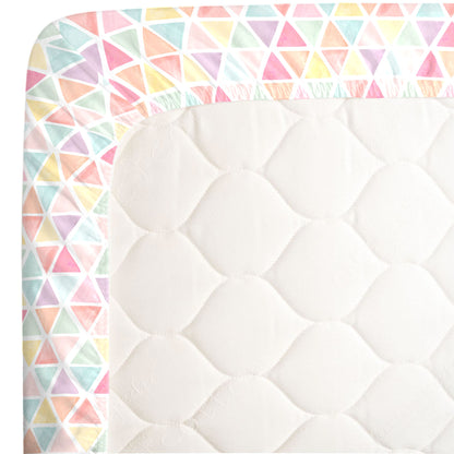 NoJo Watercolor Rainbow Mosaic Pink, Lavender, Aqua and Yellow Super Soft Fitted Mini Crib Sheet