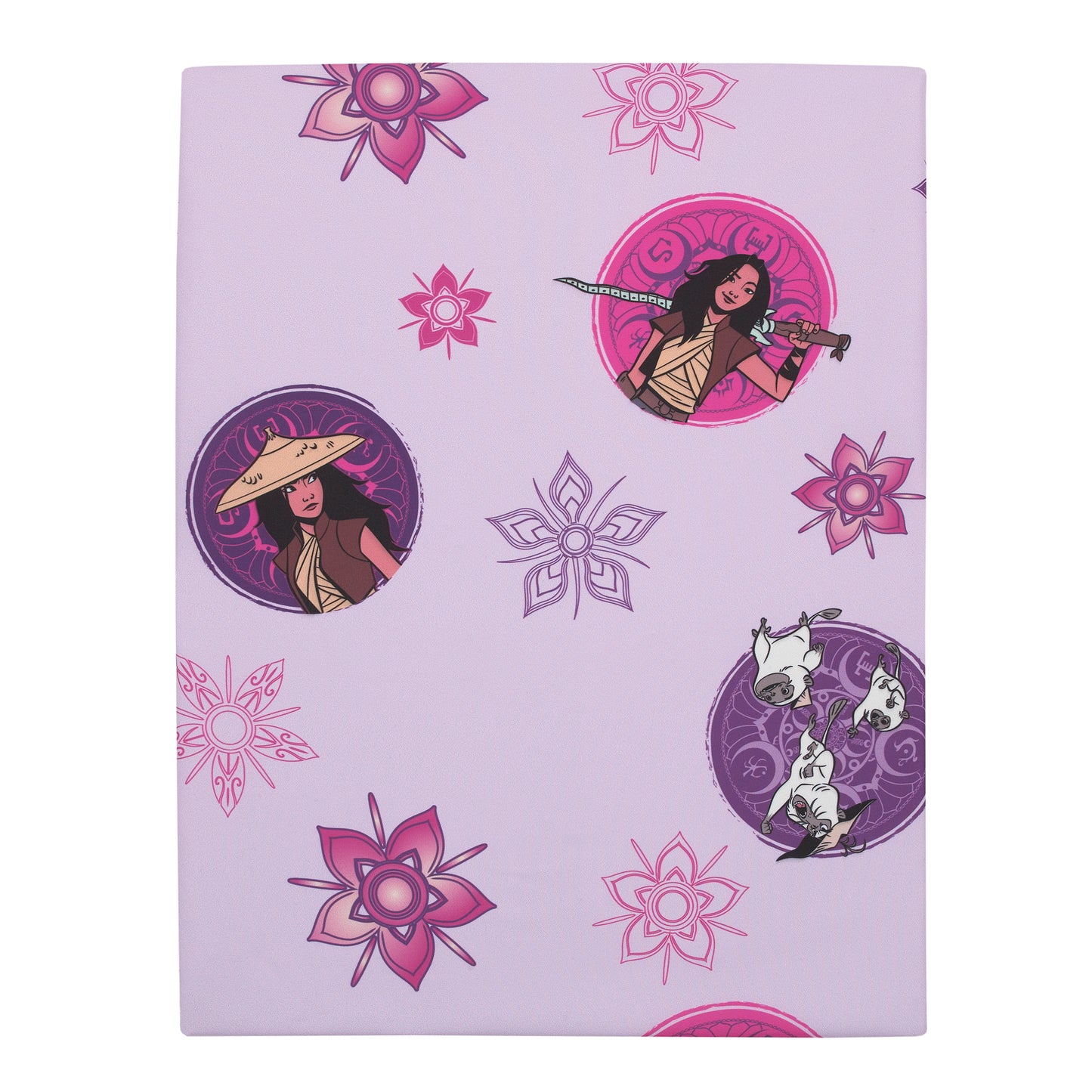 Disney Raya and the Last Dragon Mythic Pop with Ongis Lavender, Purple, and Magenta Flowers Preschool Nap Pad Sheet