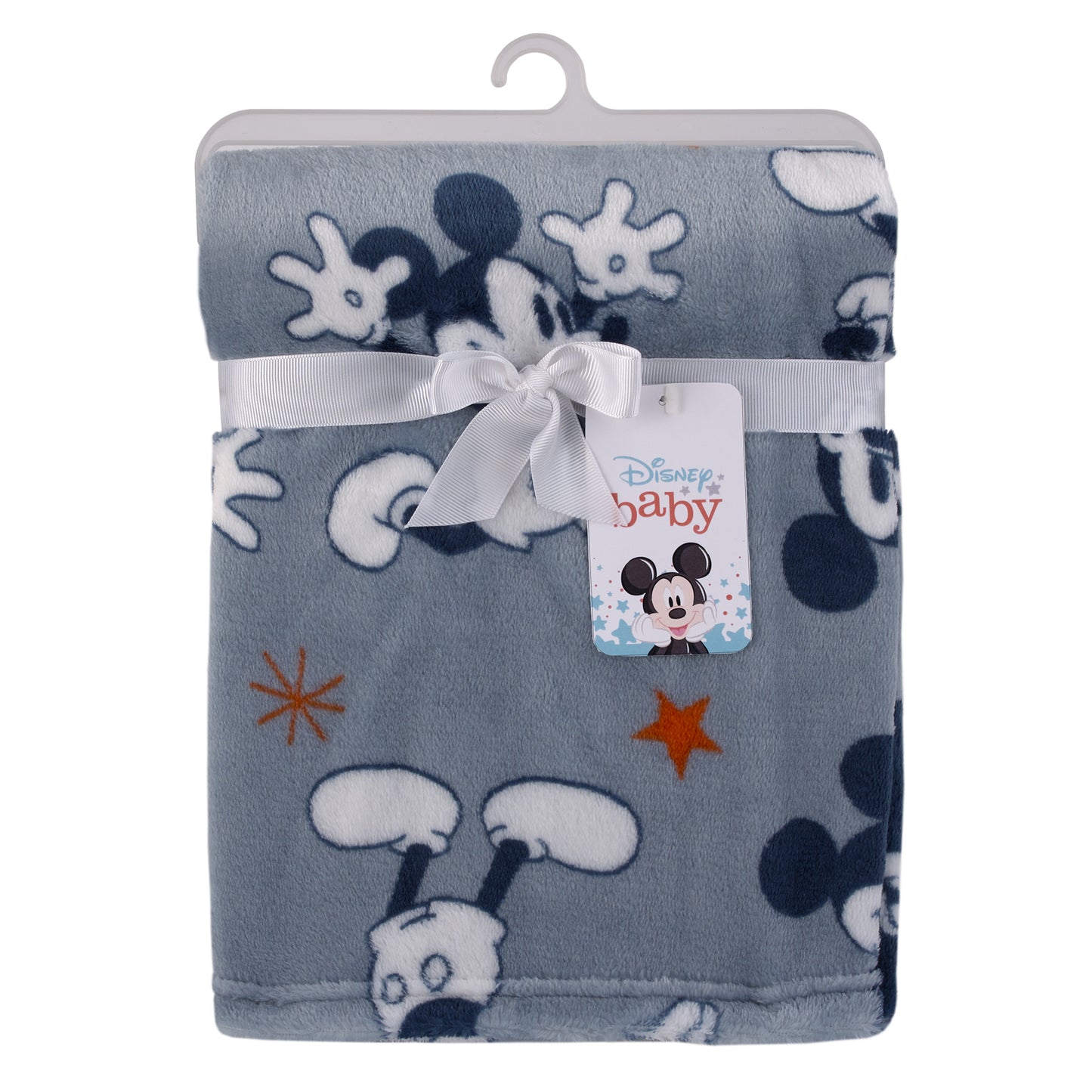 Disney Mickey Mouse Gray, Navy, White and Red Stars Super Soft Baby Blanket