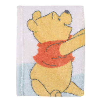 Disney Winnie the Pooh Too Cute to Bear Aqua, Yellow, and White Super Soft Photo Op Baby Blanket
