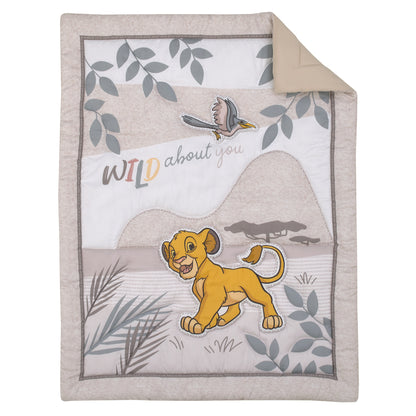 Disney Lion King - Wild About You Taupe, White and Teal Simba 3 Piece Nursery Crib Bedding Set - Comforter, Fitted Crib Sheet and Crib Skirt