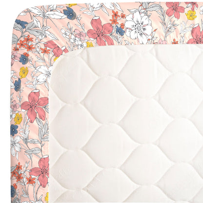 NoJo Happy Pink and White Floral Super Soft Fitted Mini Crib Sheet