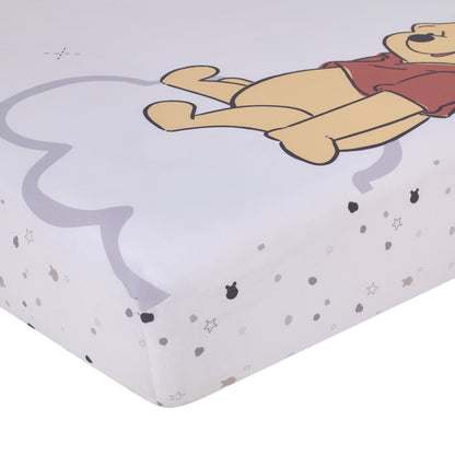 Disney Winnie The Pooh Blustery Day Tan, Red and White "Little Dreamer" Nursery Photo Op Fitted Crib Sheet