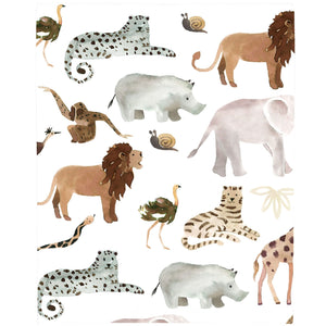 Water Color Jungle Friends Tan, Brown and Grey Super Soft Mini Crib Sheet