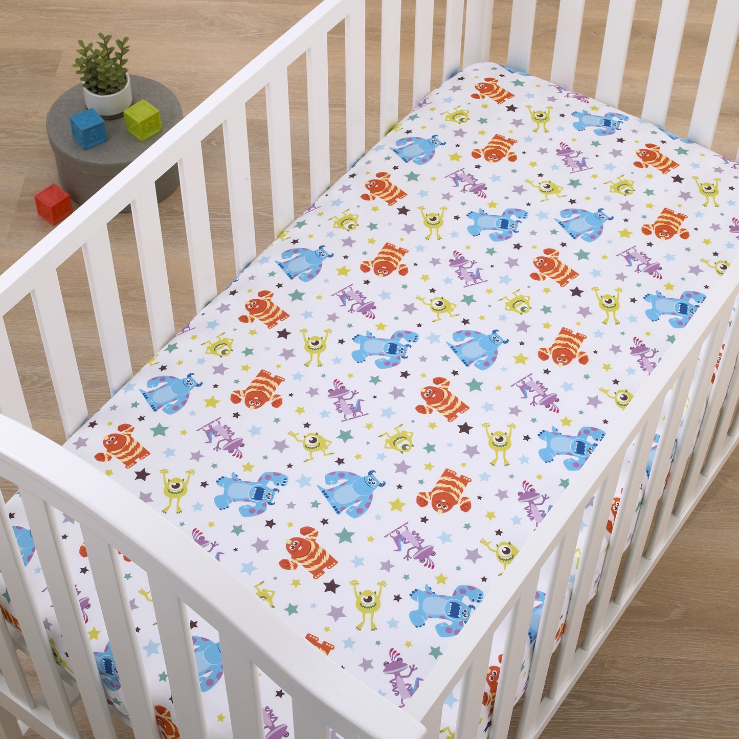 Disney Monsters Inc. Blue, Green, Orange and White, Sully and Mike Super Soft Nursery Fitted Crib Sheet