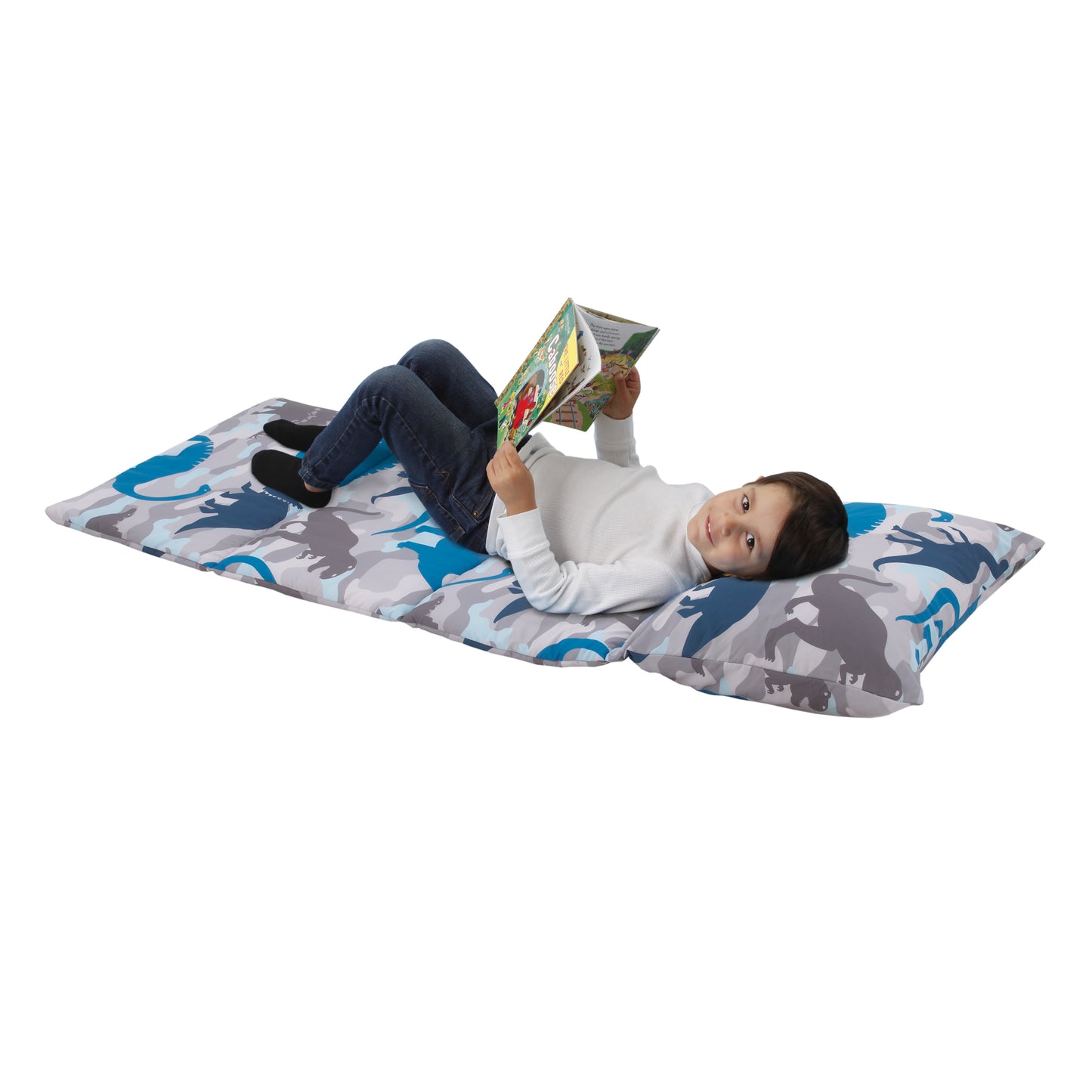 Everything Kids Navy, Grey and Royal Blue Dino Deluxe Easy Fold Nap Mat