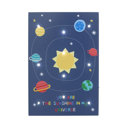 Little Love by NoJo Navy, Orange, Yellow, Blue Solar System "You are the Sunshine in my Universe" Lighted Wall Décor