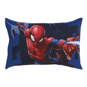 Marvel Spider-Man to the Rescue Red, White, and Blue 4 Piece Toddler Bed Set - Comforter, Fitted Bottom Sheet, Flat Top Sheet, and Reversible Pillowcase