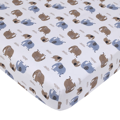Carter's Blue Elephant - White and Tan Elephants Super Soft Fitted Crib Sheet