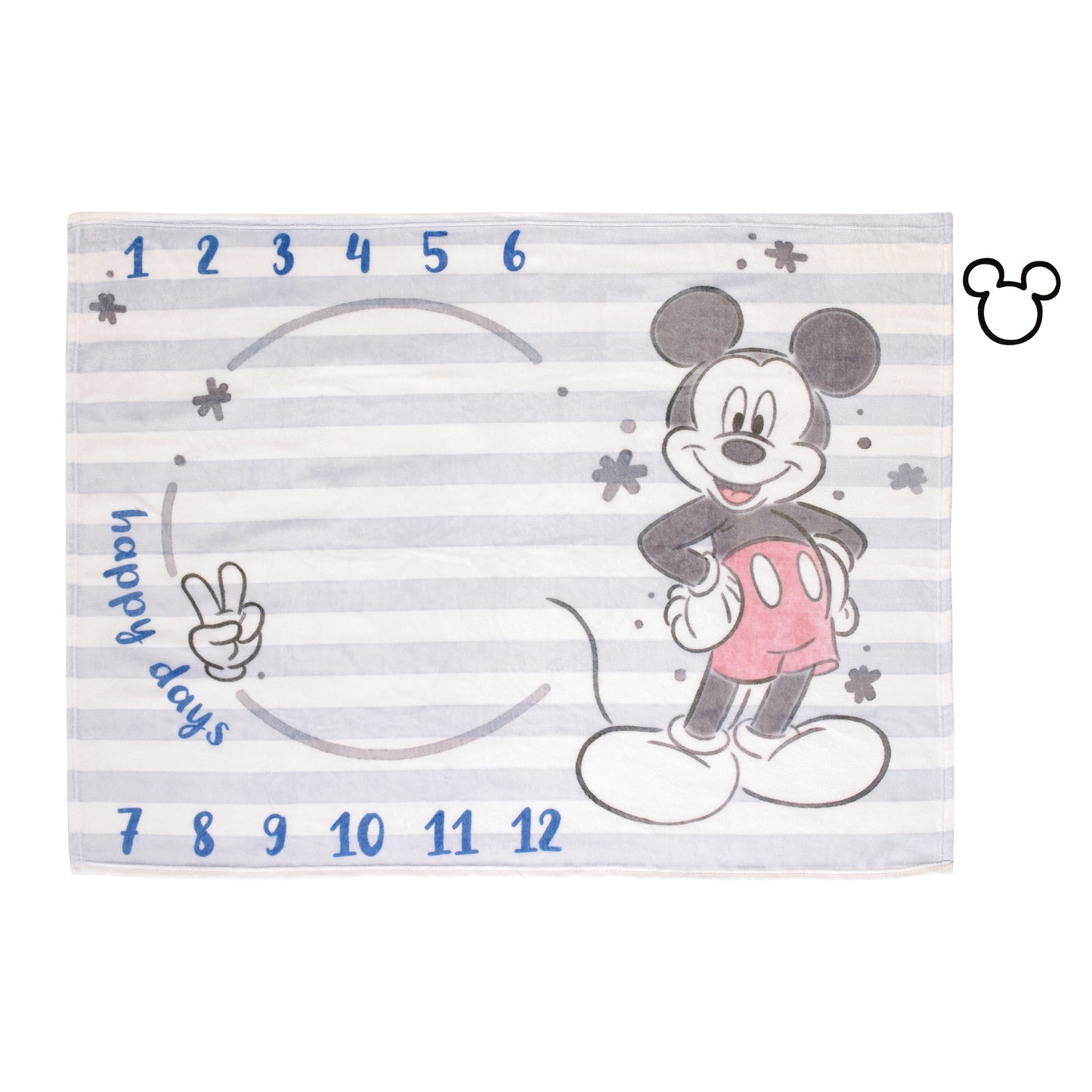 Disney Mickey Mouse Light Blue, Red and White Super Soft Milestone Baby Blanket