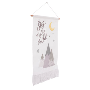 Little Love by NoJo Stay Wild My Child White, Gray and Yellow Mountains, and Crescent Moon Wall Decor Banner