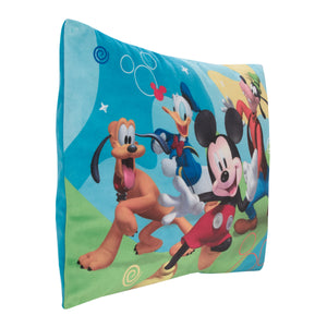 Disney Mickey Mouse Blue, Red, and Green, Donald Duck, Pluto, and Goofy Fun Starts Here Decorative Toddler Pillow