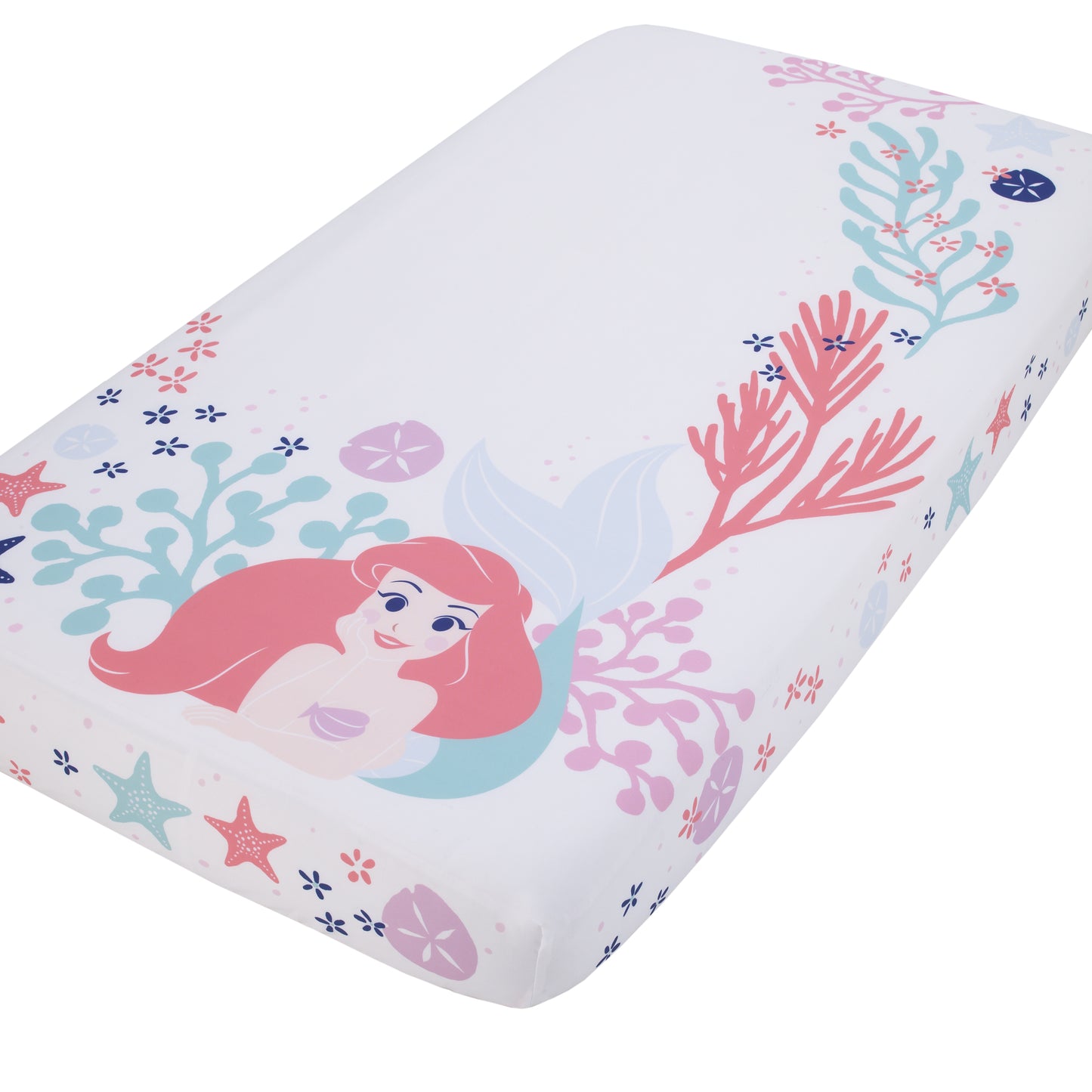 Disney The Little Mermaid Ariel - Coral, Aqua and White Photo Op Fitted Crib Sheet