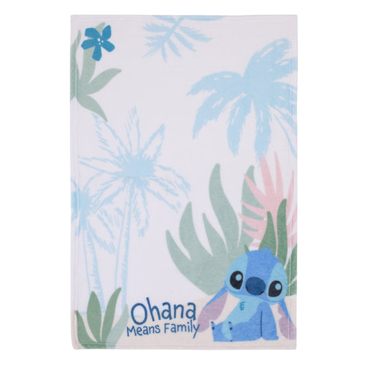 Disney Stitch Ohana Means Family Blue, Green, and White Super Soft Photo Op Baby Blanket