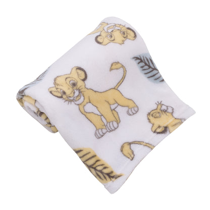 Disney Lion King Super Soft White, Yellow, Green Simba Leaves French Fiber Baby Blanket