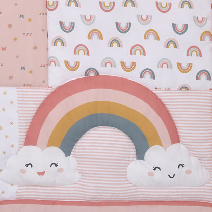 Carter's Chasing Rainbows - Peach, White, Teal and Gold Rainbows and Clouds 3 Piece Nursery Crib Bedding Set - Comforter, Fitted Crib Sheet and Crib Skirt