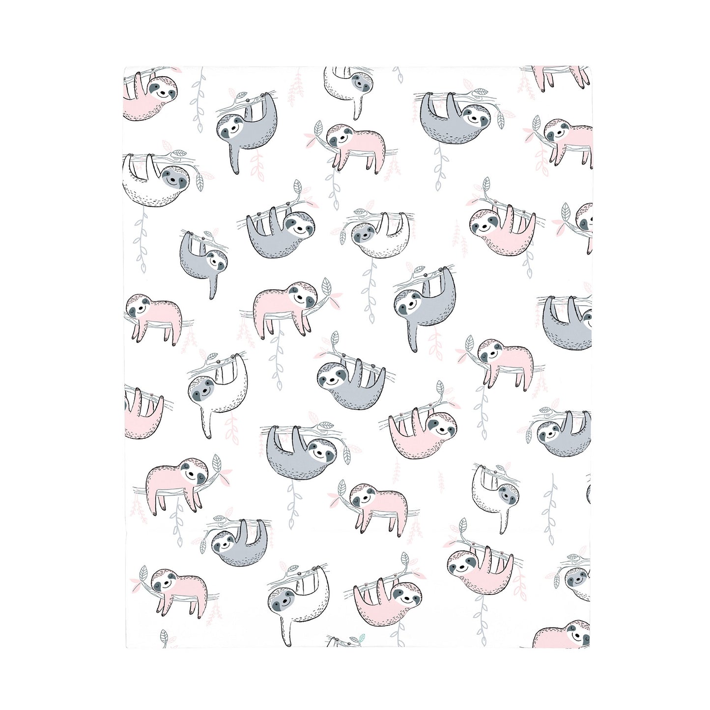 NoJo Super Soft Pink, Grey and White Sloth Fitted Crib Sheet
