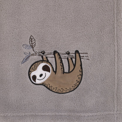 Little Love by NoJo Sloth Let's Hang Out Grey and White Super Soft Plush Baby Blanket with Applique