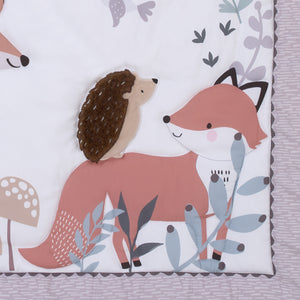 Little Love by NoJo Woodland Meadow Taupe, Sage, and White Deer, Fox, and Hedgehog 3 Piece Nursery Crib Bedding Set - Comforter, Fitted Crib Sheet and Crib Skirt