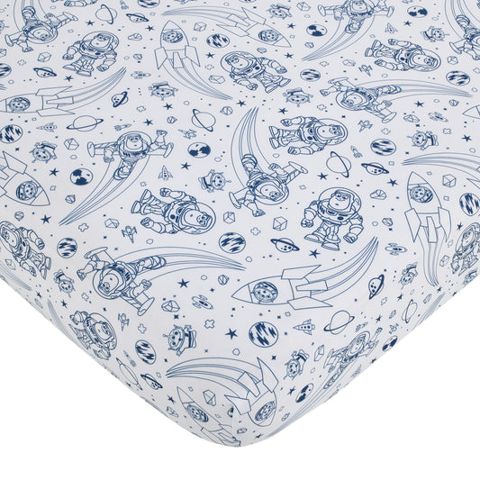 NoJo Disney Toy Story Outta This World Blue and White Nursery Fitted Crib Sheet