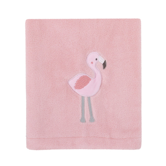 NoJo Tropical Flamingo Pink Plush Coral Fleece Baby Blanket with Applique