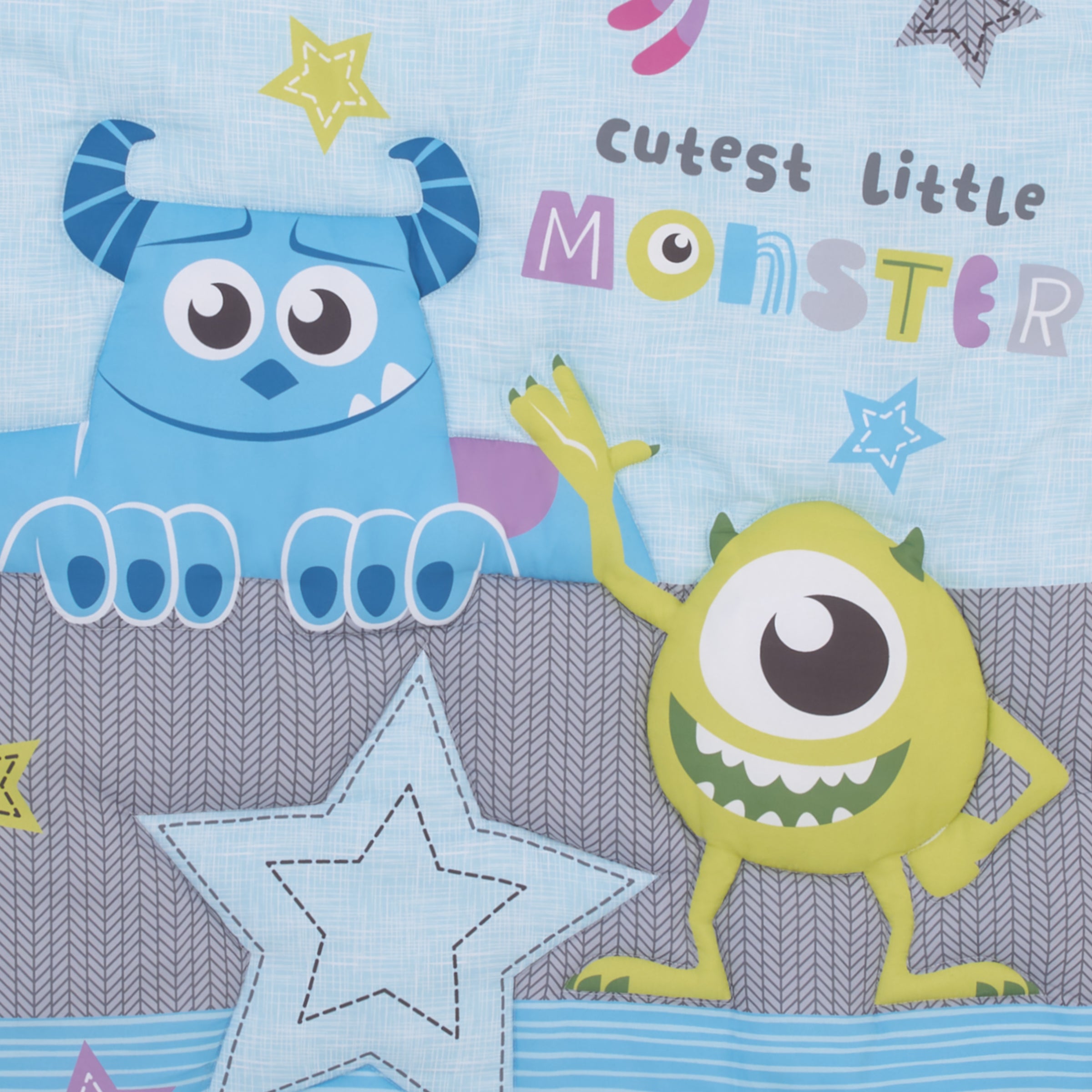 Disney Monsters Inc. Cutest Little Monster Turquoise Green Purple and Gray Sully Mike and Randall 3 Piece Nursery Crib Bedding Set Comforter Fitted Crib Sheet and Crib Skirt NoJo Baby