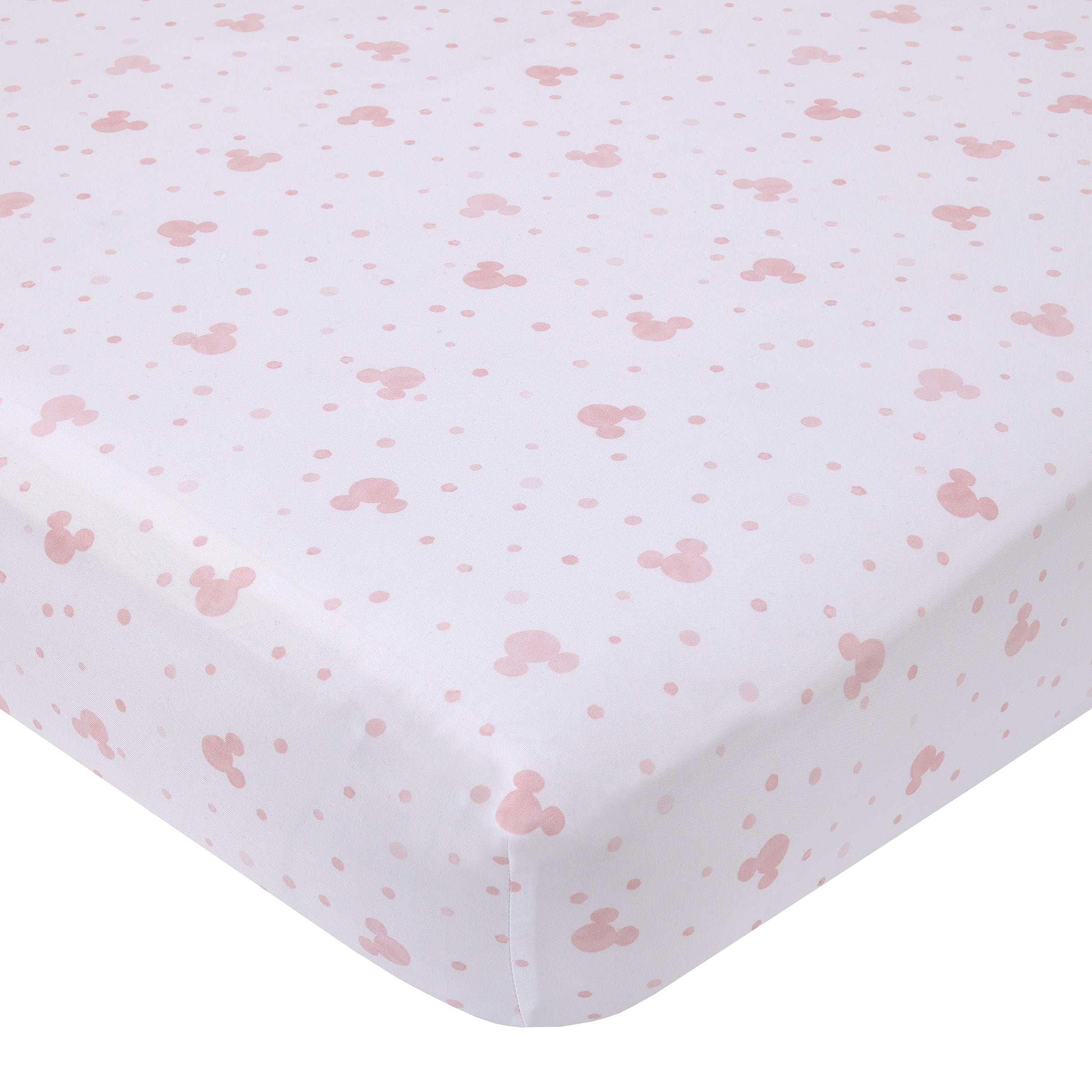 Disney Minnie Mouse Lovely Little Lady Pink and White Minnie Icon and Polka Dot Fitted Crib Sheet NoJo Baby