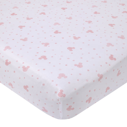 Disney Minnie Mouse Lovely Little Lady Pink and White Minnie Icon and Polka Dot Fitted Crib Sheet